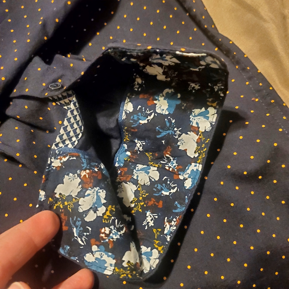 Mens Navy Polka Dot Dress Shirt - Picture 7 of 7